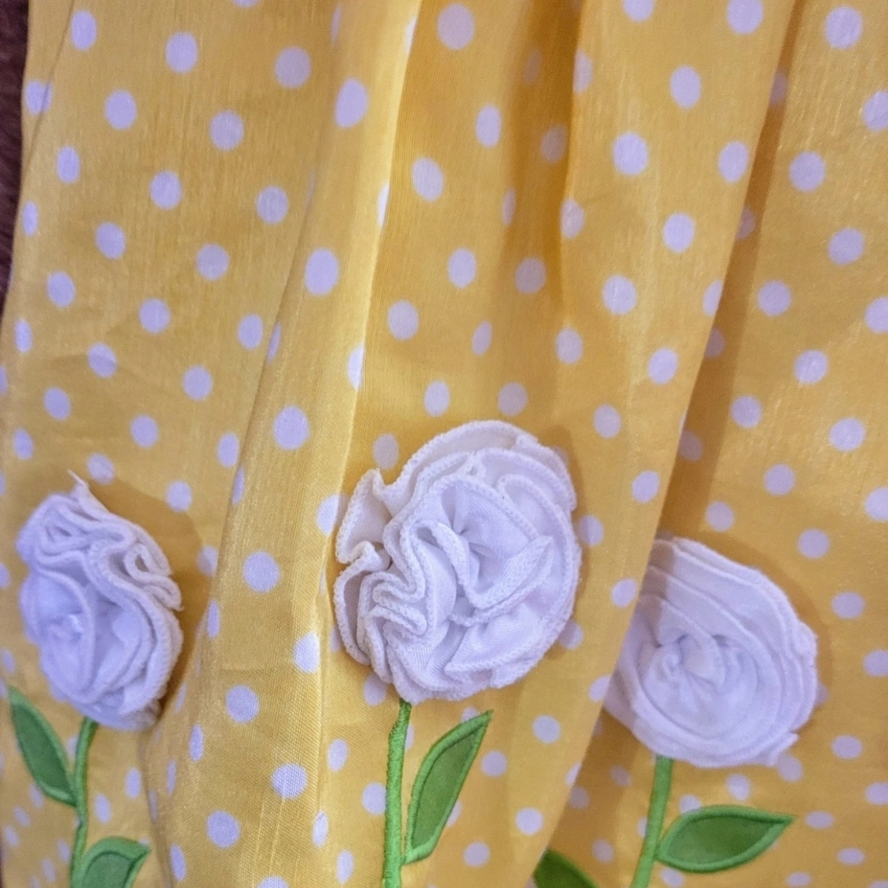 Girls Size 2T Princess Polka Dot Dress Yellow White Flowers Bow Lined Lightweigh - Picture 5 of 12